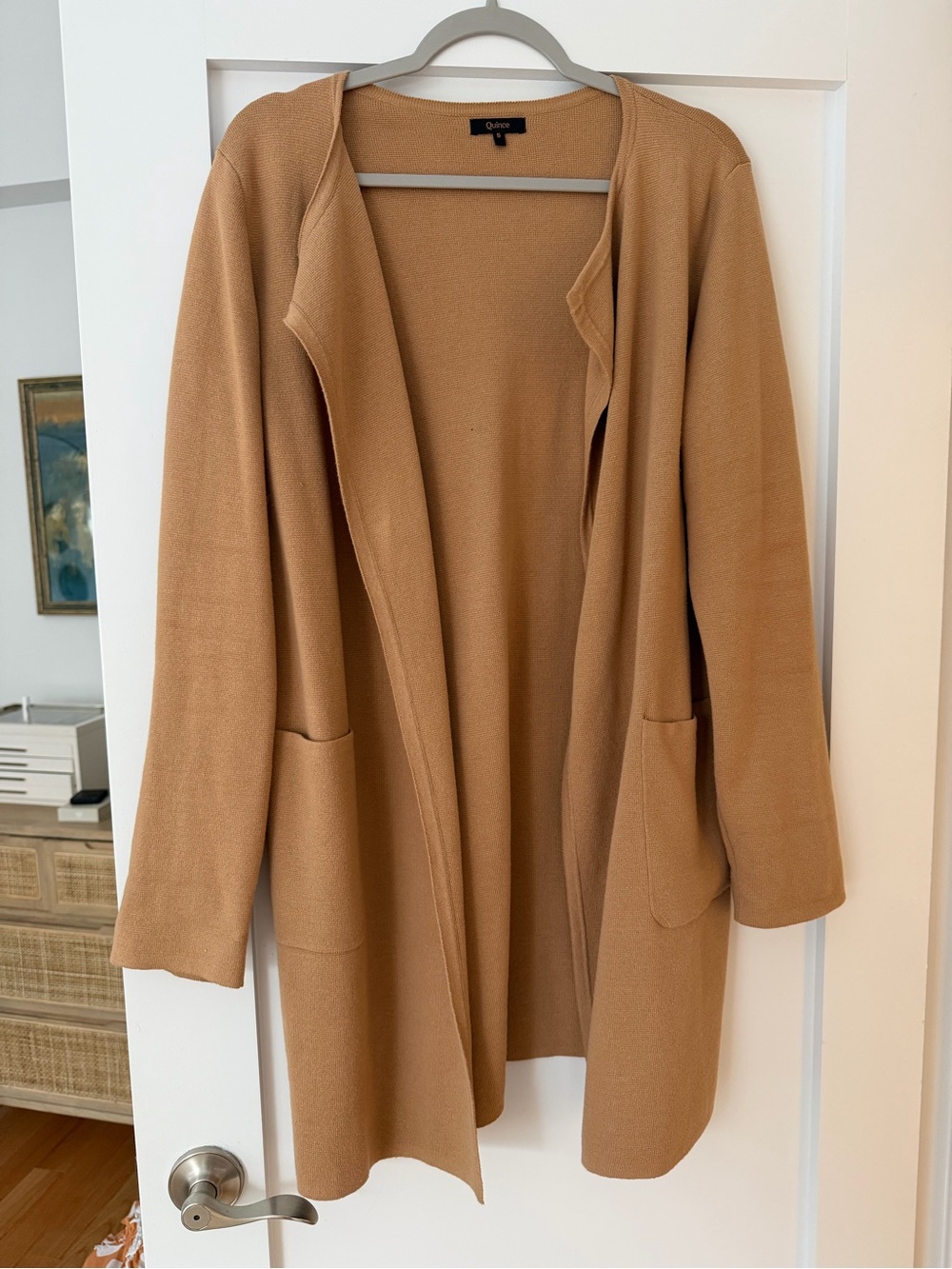 Quince Camel Open-Front Longline Cardigan